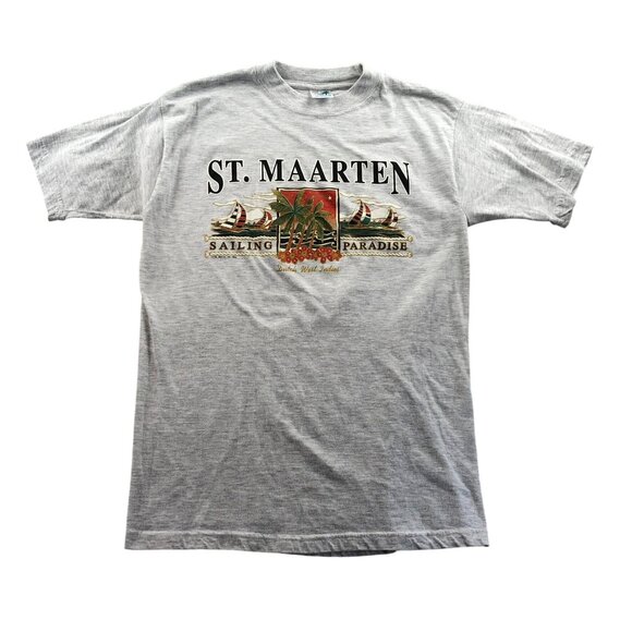 Beach Club Mens St. Maarten Sailing Paradise T-Shirt Medium Gray Graphic Tee - Picture 1 of 9